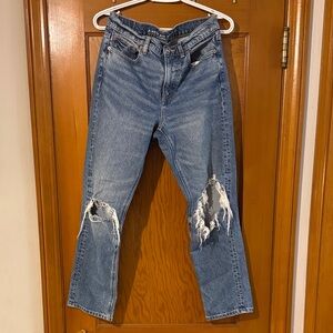 American Eagle Super high waisted Ankle Straight Distressed Blue Jeans